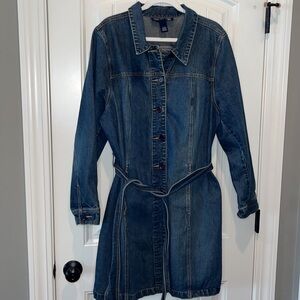 VINTAGE blue Jean Venezia denim 3/4 belted trench jacket coat size 18/20 y2k